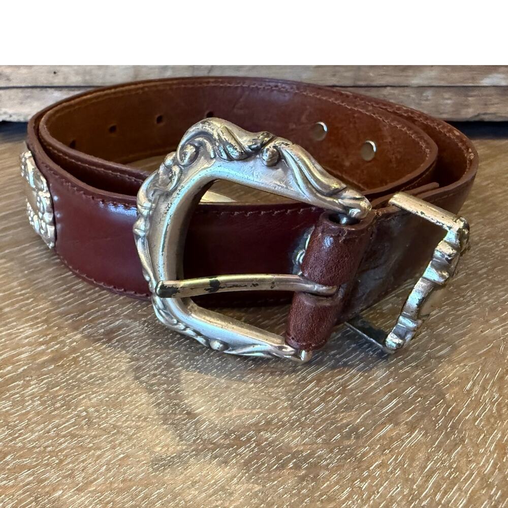 FOSSIL Brown Leather Silver Hardward Western Concho Belt Women S
